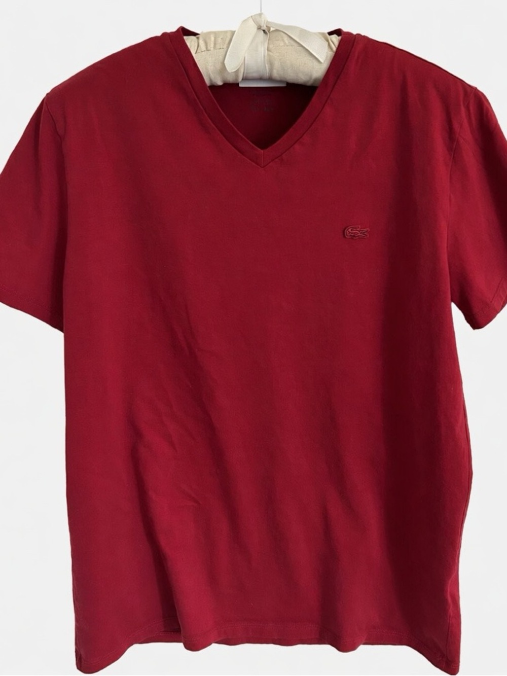 Lacoste V-Neck Short Sleeve Tee Red Size Medium Men’s